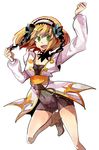  arm_up bad_id bad_pixiv_id bike_shorts bow brown_hair coat covered_navel flower green_eyes hair_flower hair_ornament hair_ribbon hairband happy ishiwari leia_rolando ribbon shoes short_hair skin_tight solo standing standing_on_one_leg tales_of_(series) tales_of_xillia traditional_media watercolor_(medium) 