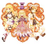  bad_id bad_pixiv_id blonde_hair boots brown_hair doll elize_lutus gloves green_eyes grin knee_boots leia_rolando long_hair milla_maxwell multiple_girls one_eye_closed purple_eyes smile tales_of_(series) tales_of_xillia teepo_(tales) 
