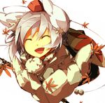  animal_ears closed_eyes hat inubashiri_momiji leaf open_mouth page shield short_hair silver_hair smile solo tokin_hat touhou wind wolf_ears 