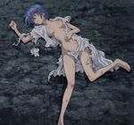  blue_hair breasts hattori_junko highres ichiban_ushiro_no_daimaou injury laying_down lying ninja short_hair solo 