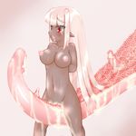  blush breasts dark_skin female girl lowres nipples nude open_mouth original pointy_ears red_eyes rubbing tentacle vaginal white_hair zutsu 