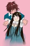  1girl bad_source black_hair blush closed_eyes couple hetero hug hug_from_behind kazehaya_shouta kimi_ni_todoke kuronuma_sawako looking_up school_uniform shiina_takashi 