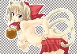  :p animal_ears ass bell blonde_hair blue_eyes bow breasts cat_ears cat_tail hair_bow iga_tamaki jingle_bell medium_breasts multiple_tails nude original sketch solo tail tongue tongue_out 