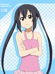  :t bare_shoulders black_hair can't_be_this_cute casual_one-piece_swimsuit character_name crossed_arms halterneck ikari_manatsu k-on! long_hair nakano_azusa one-piece_swimsuit pink_swimsuit seiyuu_connection solo swimsuit taketatsu_ayana twintails 