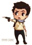  brown_eyes brown_hair gun holster jewelry male_focus nathan_drake necklace scarf solo uncharted weapon xmenoux 