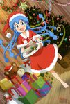  :d absurdres barefoot blue_eyes blue_hair christmas christmas_tree feet furuya_kazuhito gift hat highres ikamusume legs long_hair matsubara_youko matsumoto_mayuko newtype non-web_source official_art open_mouth santa_costume scan shinryaku!_ikamusume smile solo stuffed_animal stuffed_toy tatefuji_ken'ichi tentacles very_long_hair 