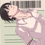  bad_id bad_pixiv_id barcode black_eyes black_hair bound darker_than_black head_tilt hei koori_(haraiso) male_focus solo tied_up 