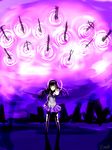  absurdres akemi_homura argyle argyle_legwear black_hair black_legwear fate/stay_night fate_(series) gate_of_babylon hairband highres kumiko_shiba long_hair magical_girl mahou_shoujo_madoka_magica pantyhose parody purple_eyes signature solo 