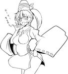  \m/ bottomless breasts greyscale hat japanese_clothes koopo large_breasts monochrome mononobe_no_futo ponytail solo tate_eboshi thighs touhou translation_request 