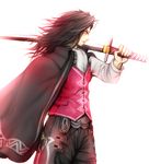  black_hair dunban left-handed long_hair male_focus simple_background solo sword weapon xenoblade_(series) xenoblade_1 yuba19 