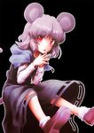  animal_ears black_background capelet dress grey_dress grey_hair hands ikamagu looking_at_viewer mouse_ears mouse_tail nazrin open_mouth red_eyes shirt short_hair simple_background sitting solo steepled_fingers tail touhou 