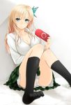  blonde_hair blue_eyes boku_wa_tomodachi_ga_sukunai breasts bug butterfly butterfly_hair_ornament cleavage feet hair_ornament handheld_game_console insect kashiwazaki_sena knees_together_feet_apart large_breasts long_hair panties pantyshot pantyshot_(sitting) playstation_portable prime revision school_uniform sitting skirt solo st._chronica_academy_uniform underwear 