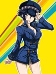  blue_eyes blue_hair bottomless breasts cabbie_hat cleavage hat large_breasts persona persona_4 shirogane_naoto short_hair smile solo suta_furachina 