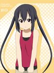  :t bare_shoulders black_hair brown_eyes casual character_name clenched_hands ikari_manatsu k-on! long_hair nakano_azusa pout solo tank_top twintails 