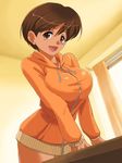  1girl artist_request blz breast_squeeze breasts female jacket large_breasts short_hair smile solo super_real_mahjong toono_mizuki 
