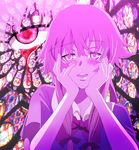  bad_id bad_pixiv_id blood blush bow eyes gasai_yuno hair_bow hands_on_own_cheeks hands_on_own_face mirai_nikki stained_glass yandere yandere_trance 