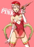  alternate_color bad_id bad_pixiv_id bare_shoulders blue_rose_(tiger_&amp;_bunny) boots breasts cleavage earrings elbow_gloves fingernails food_themed_earrings gloves gun jewelry karina_lyle lipstick makeup medium_breasts one_eye_closed pink pink_eyes pink_hair short_hair solo strawberry_earrings superhero thigh_boots thighhighs tiger_&amp;_bunny weapon x_hako 
