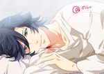  blue_eyes blue_hair ichinose_tokiya lying male_focus shuri_(84k) smile solo uta_no_prince-sama 