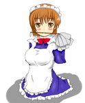  amputee artist_request blush brown_hair character_request headdress looking_at_viewer maid maid_headdress maid_uniform quadruple_amputee simple_background solo 