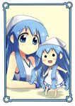  bad_id bad_pixiv_id blue_eyes blue_hair chibi dress dual_persona hat ikamusume long_hair mini-ikamusume minigirl multiple_girls shinryaku!_ikamusume tentacle_hair urimono 