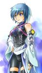  aqua_(kingdom_hearts) bare_shoulders black_legwear blue_eyes blue_hair detached_sleeves fingerless_gloves gloves iri kingdom_hearts kingdom_hearts_birth_by_sleep short_hair solo thighhighs 