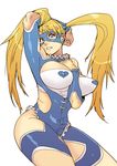  absurdres blonde_hair blue_eyes blue_leotard breasts butcherboy cleavage heart highres huge_breasts leotard long_hair mask rainbow_mika solo street_fighter street_fighter_zero_(series) 