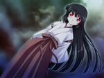  1girl black_hair doki_doki_rooming gash japanese_clothes miko red_eyes sakaki_youko sakaki_youko_(doki_doki_rooming) solo 