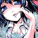  :q blue_eyes blue_hair blush breasts cleavage close-up face hand_on_own_face kaku_seiga licking_lips lips medium_breasts nyoron_(fudegatana) open_mouth short_hair sketch solo tongue tongue_out touhou upper_body vest 