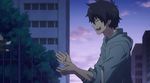  animated animated_gif ao_no_exorcist kuro_(ao_no_exorcist) lowres okumura_rin pounce slam subtitled tears umbrella 