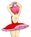  amy_rose armpits arms_up back backless_dress backless_outfit bad_id bad_pixiv_id bare_back bare_shoulders cowboy_shot dress frills gloves hairband halterneck hand_on_own_head humanization petticoat pink_hair red_dress shiozake short_dress short_hair simple_background sleeveless sleeveless_dress solo sonic_the_hedgehog standing white_background white_gloves wind wind_lift 