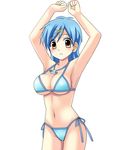  :o armpits arms_up bangs bikini blue_bikini blue_hair blush breasts brown_eyes cleavage clenched_hands cowboy_shot earrings eyebrows_visible_through_hair groin hair_ornament halterneck hips houshou_hanon jewelry large_breasts legs_together looking_at_viewer mermaid_melody_pichi_pichi_pitch miru navel necklace parted_bangs seashell shell short_hair side-tie_bikini sideboob simple_background solo standing string_bikini stud_earrings surprised swimsuit underboob white_background x_hair_ornament 