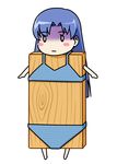  bangs bikini blue_bikini blue_hair blush_stickers board chibi eyebrows_visible_through_hair flat_chest idolmaster idolmaster_(classic) kisaragi_chihaya long_hair shaded_face shougi_(116) simple_background solo standing swimsuit white_background 