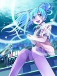  aqua_eyes aqua_hair bad_id bad_pixiv_id blush cityscape floating_hair hatsune_miku long_hair open_mouth sitting sitting_on_stairs solo stairs sweater_vest thighhighs umeboshitora vocaloid 
