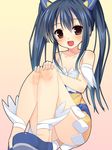  :d asa_no_ha bare_legs bare_shoulders blue_hair blush brown_hair fairy_tail hair_ornament long_hair looking_at_viewer open_mouth smile solo twintails wendy_marvell 