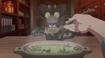  animated animated_gif ao_no_exorcist cat food kuro_(ao_no_exorcist) licking lowres moriyama_shiemi o_o saliva soup steam subtitled sweat t_t 