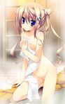  bathing breasts covering dog_hair_ornament double_bun gotou_nao hair_ornament koiiro_soramoyou medium_breasts navel nipples nude_cover pussy shinohara_sera source_request towel twintails uncensored 