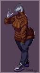  2019 anthro clothed clothing female footwear greasymojo looking_at_viewer mammal marine pinniped seal shoes simple_background smile solo standing 