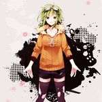  goggles green_hair gumi hatsuko highres jacket jinsei_reset_button_(vocaloid) revision short_shorts shorts sleeves_pushed_up solo torn_clothes vocaloid 