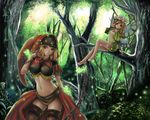  blonde_hair breasts chain forest impossible_clothes large_breasts mercedes midriff multiple_girls nature navel odin_sphere only_haruka purple_eyes thighhighs velvet_(odin_sphere) wings yellow_eyes zettai_ryouiki 