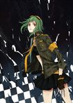  bad_id bad_pixiv_id fork gloves green_hair gumi jacket knife mouseqi necktie red_eyes short_hair skirt solo vocaloid 