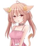  ahoge animal_ears bad_id bad_pixiv_id bare_shoulders blush brown_hair camisole cat_ears cat_tail collar collarbone crescent hasu_(hk_works) highres open_mouth original red_eyes solo star tail 