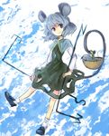  animal_ears basket capelet dress grey_hair jewelry long_sleeves mouse mouse_ears nazrin no_nose pendant shizukublue solo tail touhou 