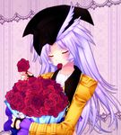  alternate_costume bad_id bad_pixiv_id closed_eyes final_fantasy final_fantasy_ix fingerless_gloves flower gloves hat kuja long_hair male_focus minatosaiga nail_polish otoko_no_ko petals purple_hair red_flower red_rose rose solo 