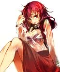  bra breasts lingerie looking_at_viewer medium_breasts messy_hair okazaki_yumemi open_mouth red_eyes red_hair see-through short_hair simple_background sitting solo touhou touhou_(pc-98) ukyo_rst underwear wet wet_clothes 