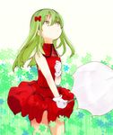  dress eiyuu_senki flower gloves green_hair long_hair marco_polo_(eiyuu_senki) origami_(2375) parasol ribbon solo umbrella yellow_eyes 