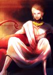  bad_id bad_pixiv_id blonde_hair earrings fate/zero fate_(series) gilgamesh jewelry lion male_focus necklace red_eyes shirtless sitting solo takagawa toga 