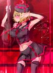  adapted_costume armpits black_legwear blonde_hair blush breasts crescent crop_top frills hat highres instrument large_breasts lunasa_prismriver midriff miniskirt navel nyuu_(manekin-eko) red_eyes short_hair skirt sleeveless solo thighhighs touhou violin zettai_ryouiki 