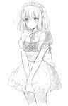  alternate_costume apron enmaided greyscale kurimomo maid maid_headdress monochrome nanami_haruka short_hair sketch solo uta_no_prince-sama 
