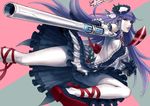  character_request frills gathers gloves gun hat heterochromia lolita_fashion long_hair lotz necktie pantyhose purple_eyes purple_hair red_eyes solo soukou_no_frontier weapon white_legwear 