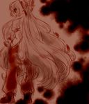  blush bow fujiwara_no_mokou hair_bow hands_in_pockets komaku_juushoku long_hair monochrome red solo touhou very_long_hair 